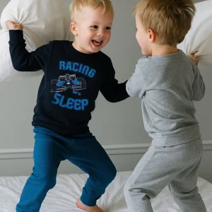 Pigiama in caldo cotone con stampa e pantalone in contrasto