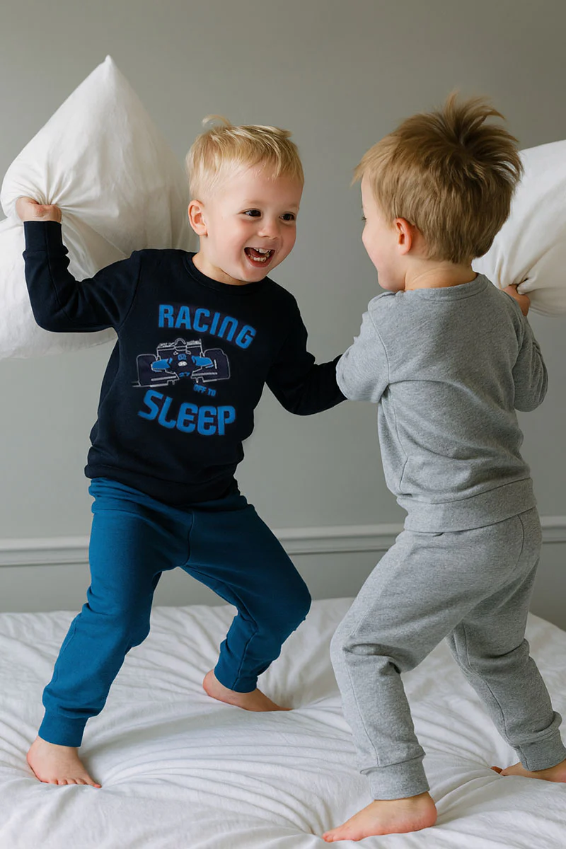 Pigiama in caldo cotone con stampa e pantalone in contrasto - immagine 2