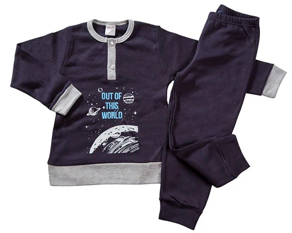 Pigiama in caldo cotone con stampa, fenda e bordi in contrasto - immagine 4