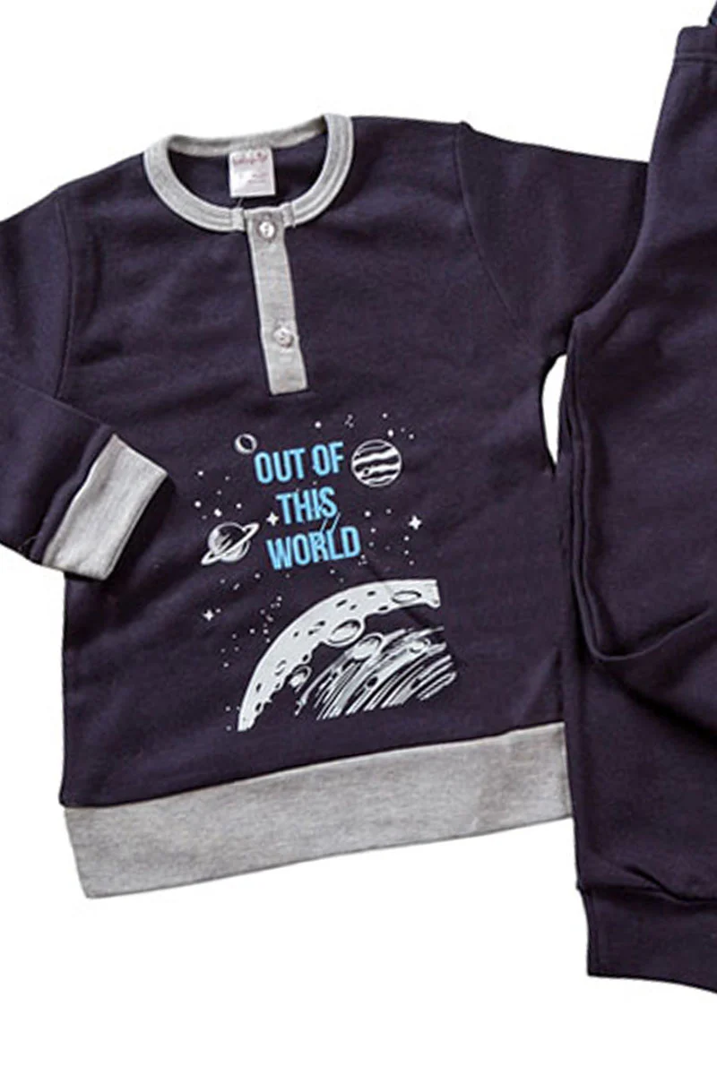 Pigiama in caldo cotone con stampa, fenda e bordi in contrasto - immagine 3