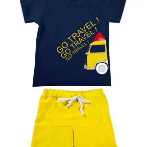 Completo mezza manica in cotone elasticizzato con stampa e pantaloncino in contrasto