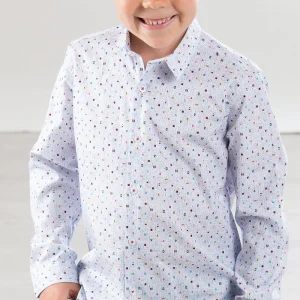 Camicia manica lunga in tela di cotone con microfantasia