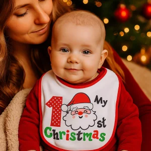 Bavetta neonato con stampa natalizia e bordo in contrasto