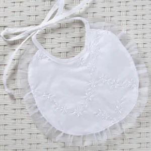 Bavetta in tela di cotone ricamata con rouches