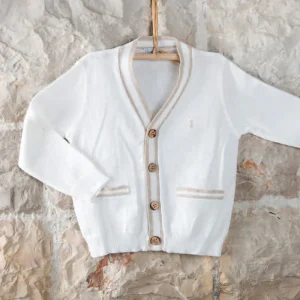 Cardigan in filo di cotone con profili e bottoni in contrasto