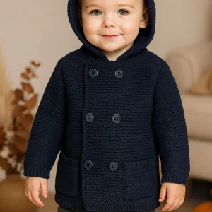 Cardigan in misto lana con cappuccio abbottonatura doppio petto e taschini