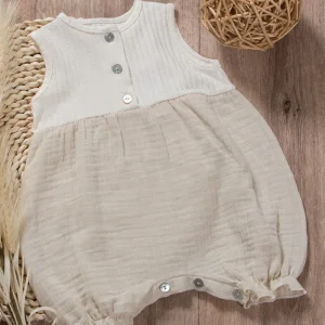 Pagliaccetto neonata smanicato in costina organica