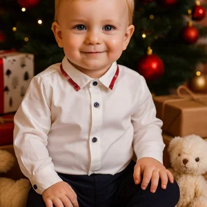 Completo 2 pezzi : body a camicia in flanella con profilo scozzese + pantalone in velluto millerighe