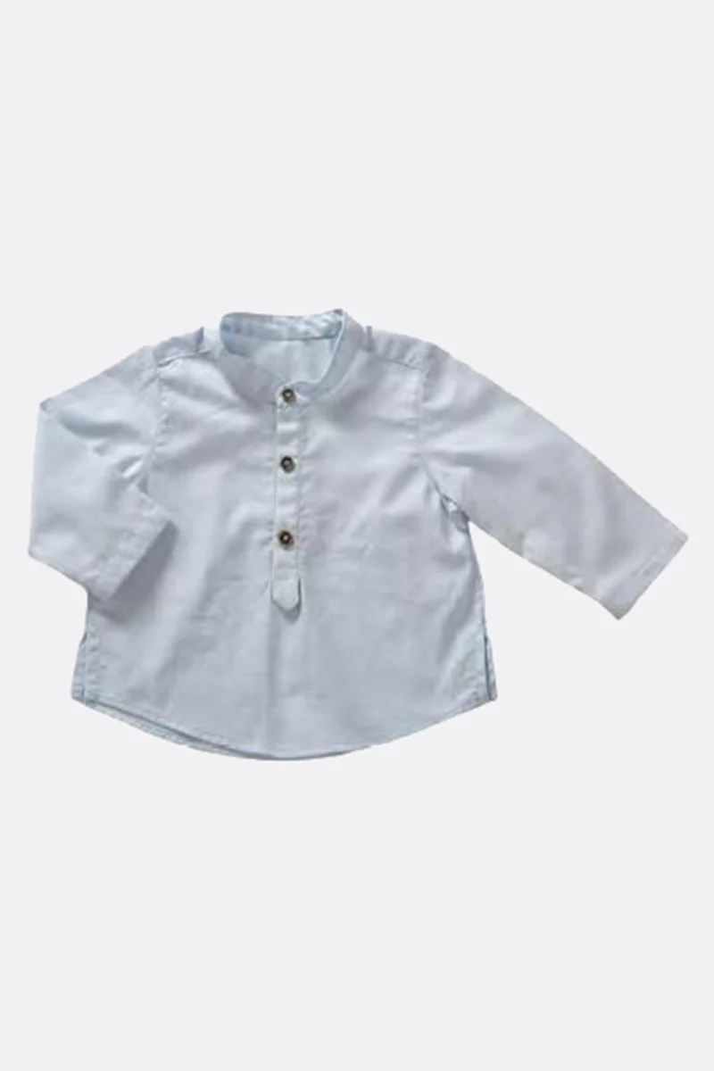 Camicia in tela di cotone con collo coreano, fenda e bottoncini in contrasto