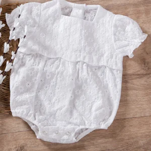 Pagliaccetto in pizzo sangallo di cotone con scollo quadro e maniche a palloncino