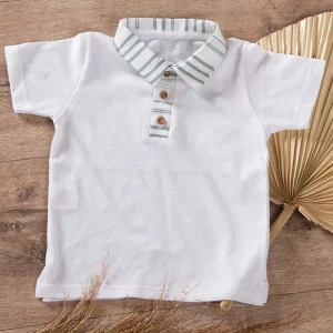 Polo neonato in cotone organico con fenda in lino