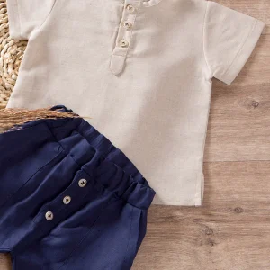 Camicia mezza manica in lino con fenda, bottoncini e spacchetti sul fondo