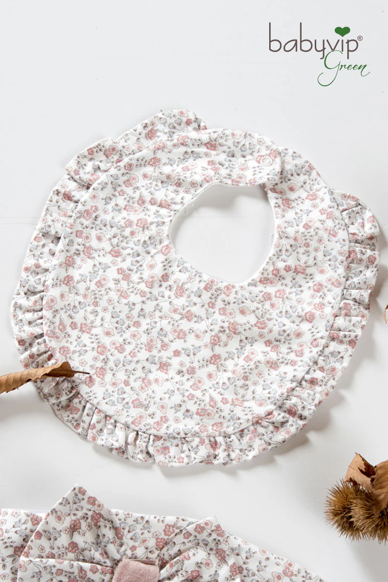 Bavetta in caldo cotone organico fantasia floreale con rouches - immagine 3