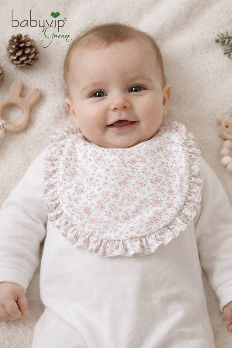 Bavetta in caldo cotone organico fantasia floreale con rouches - immagine 2