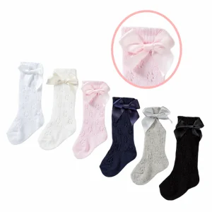 Calza gambaletto traforato in cotone caldo con fiocco