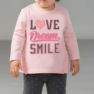 Completo 2 pezzi: T-shirt in cotone elasticizzato garzato con stampa - leggings fantasia cuoricini