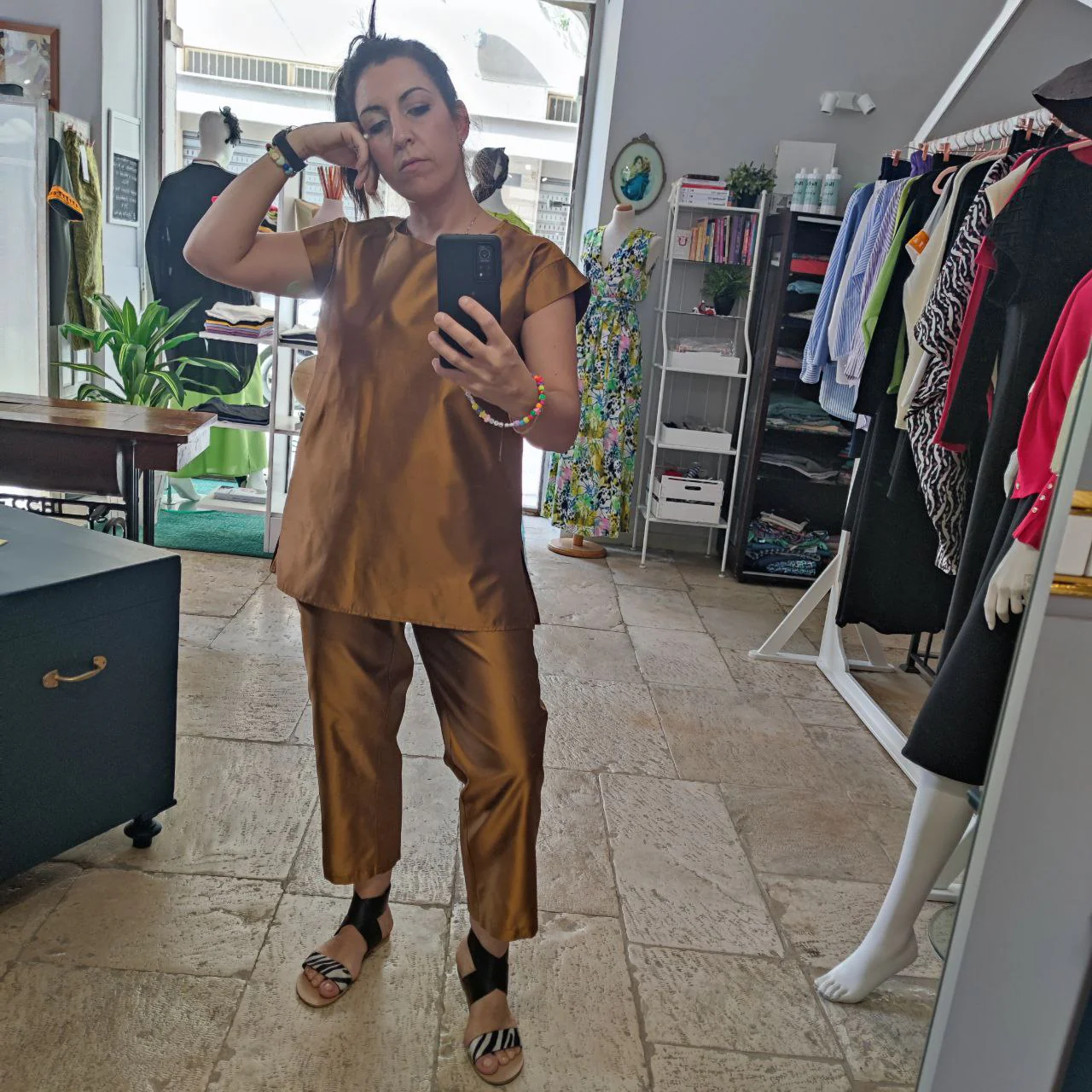 COMPLETO TIAKI SHANTUNG 100% SETA BRONZO - immagine 4