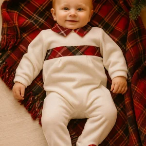 Tutina in ciniglia con inserti in flanella scozzese