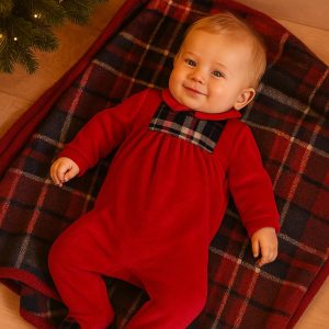 Tutina in ciniglia con inserti in flanella scozzese