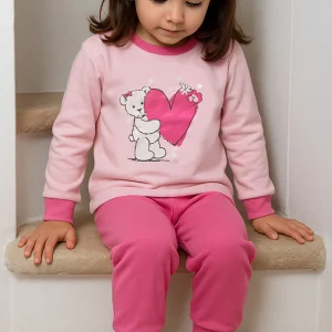 Pigiama in caldo cotone con stampa e scollo - pantalone in contrasto