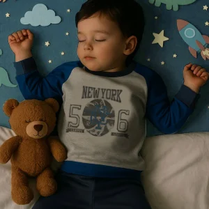 Pigiama in caldo cotone con stampa maniche e pantalone in contrasto