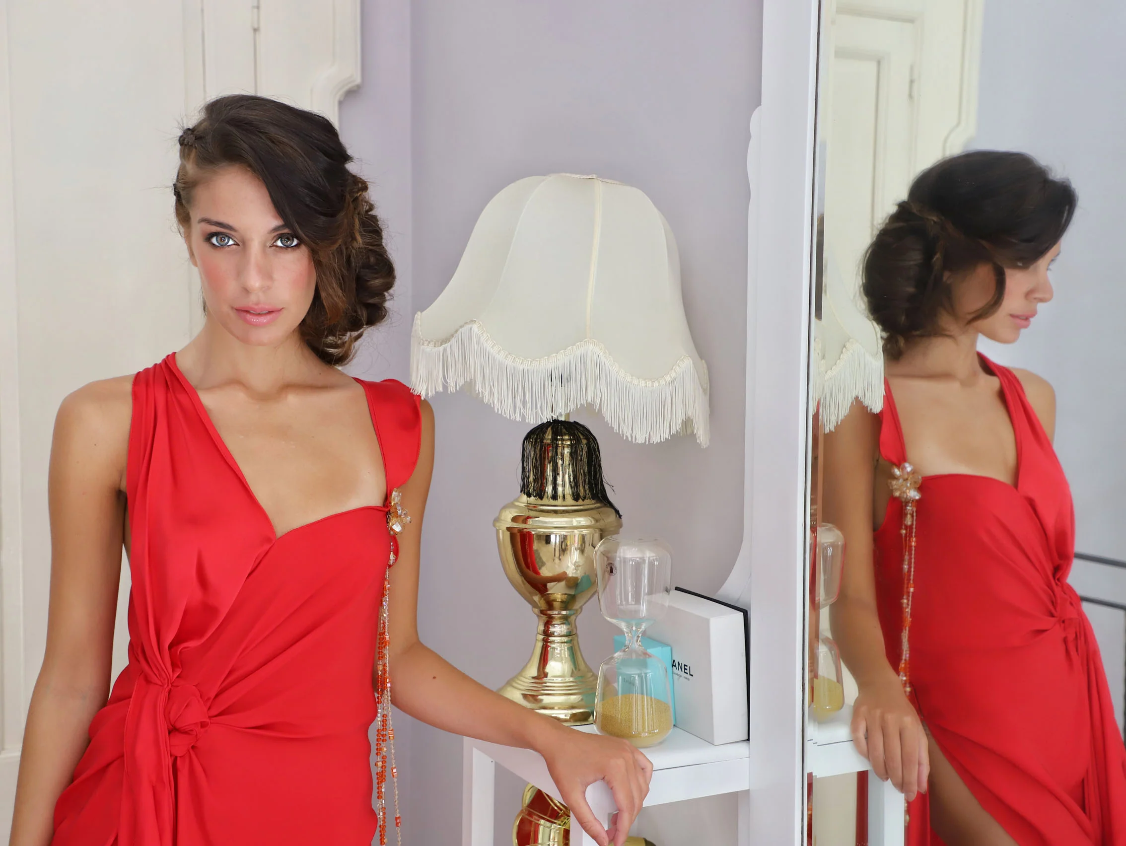 Abito Red Carpet Lungo Pura Seta Rosso con spacco - immagine 5