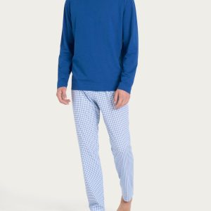 Pigiama uomo marca Ragno modello a maniche lunghe colore Navy Peony in 100% puro e leggero cotone