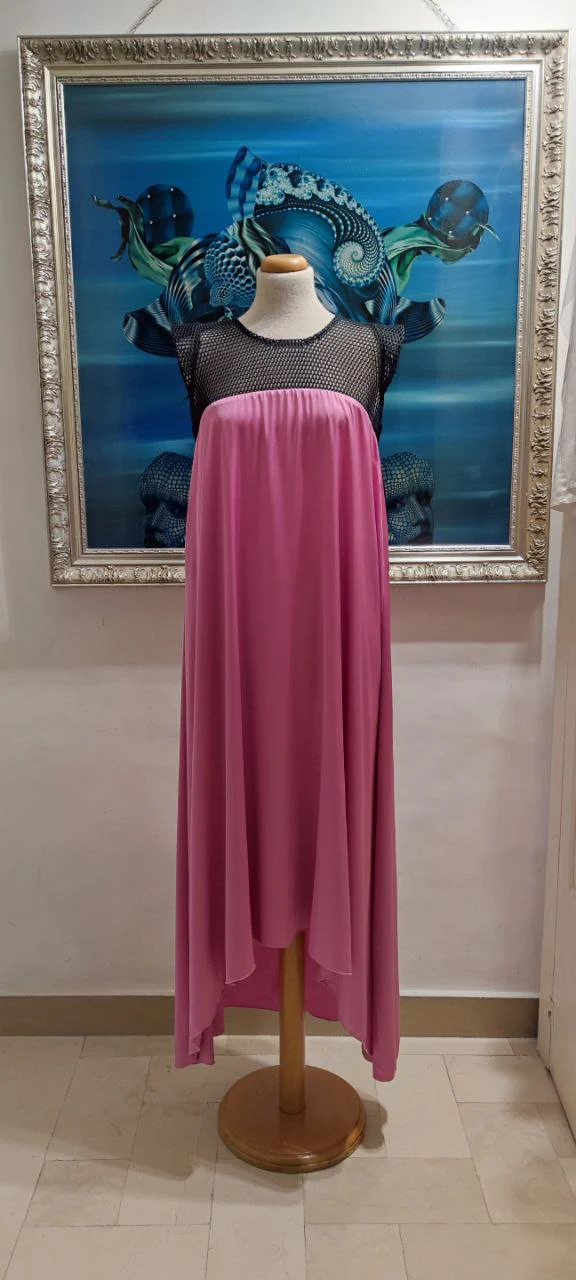 VESTITO MIDI RETE E SATIN pink - immagine 3