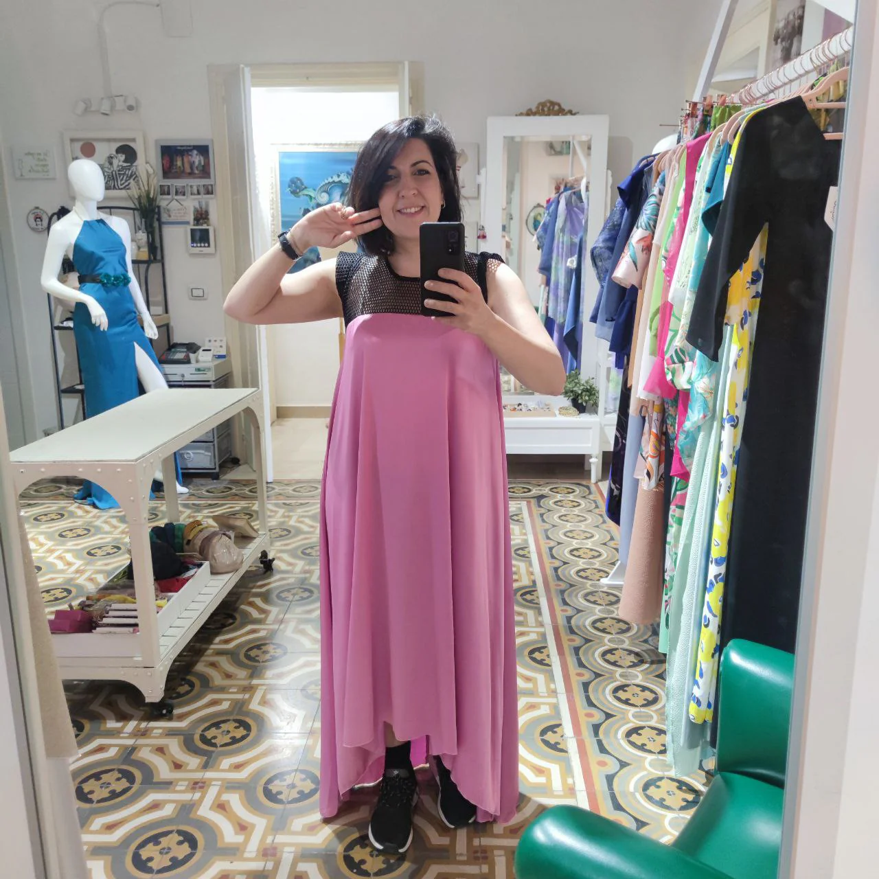 VESTITO MIDI RETE E SATIN pink - immagine 2