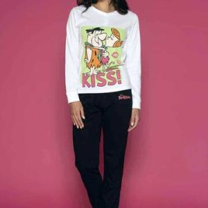 Pigiama donna marca Sabor serie “The Flintstones” a maniche lunghe in puro cotone