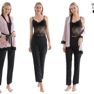 Pigiama donna in raso tre pezzi