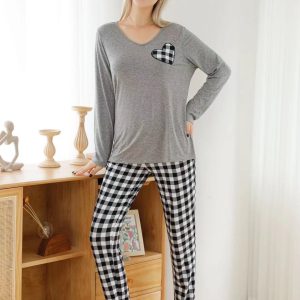 Pigiama donna maniche lunghe in morbida viscosa fantasia tartan