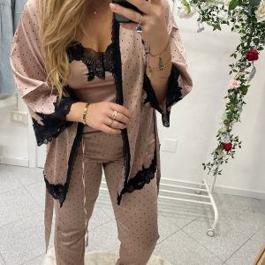 Pigiama donna in raso tre pezzi fantasia a pois