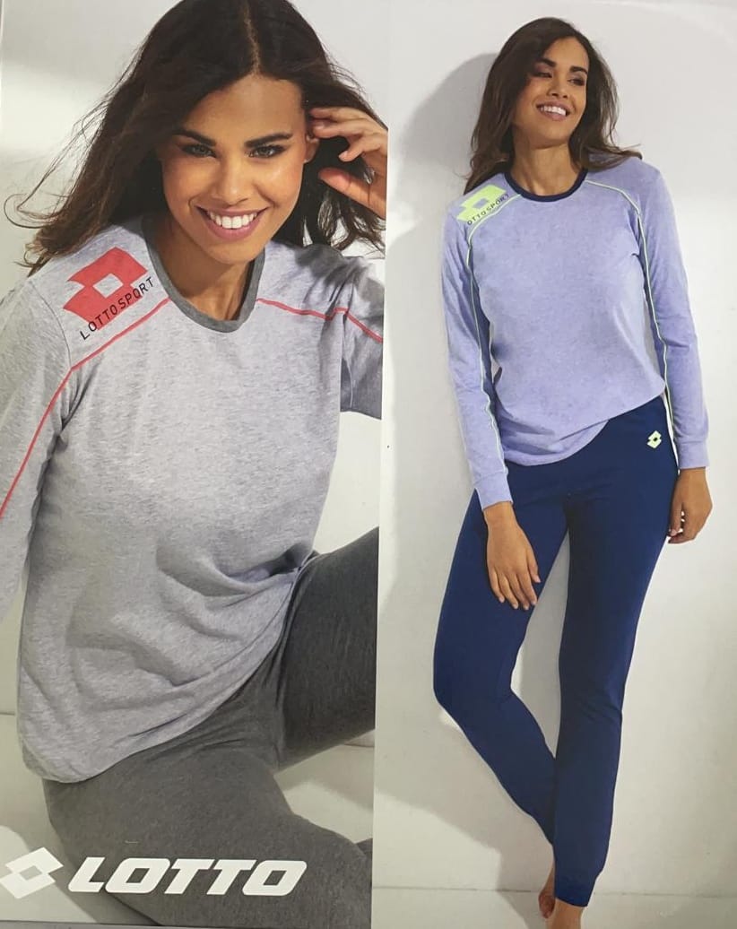 Pigiama donna LOTTO a maniche lunghe in 100% puro cotone