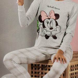 Pigiama donna Minnie Mouse maniche lunghe in 100% cotone