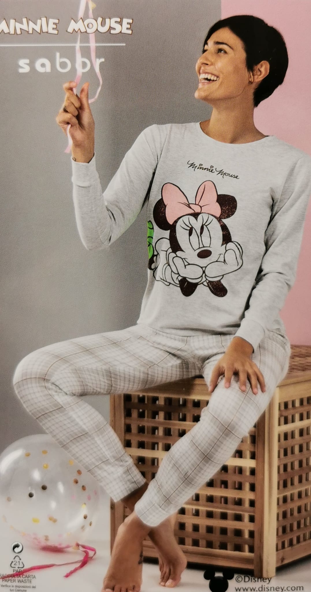 Pigiama donna Minnie Mouse maniche lunghe in 100% cotone
