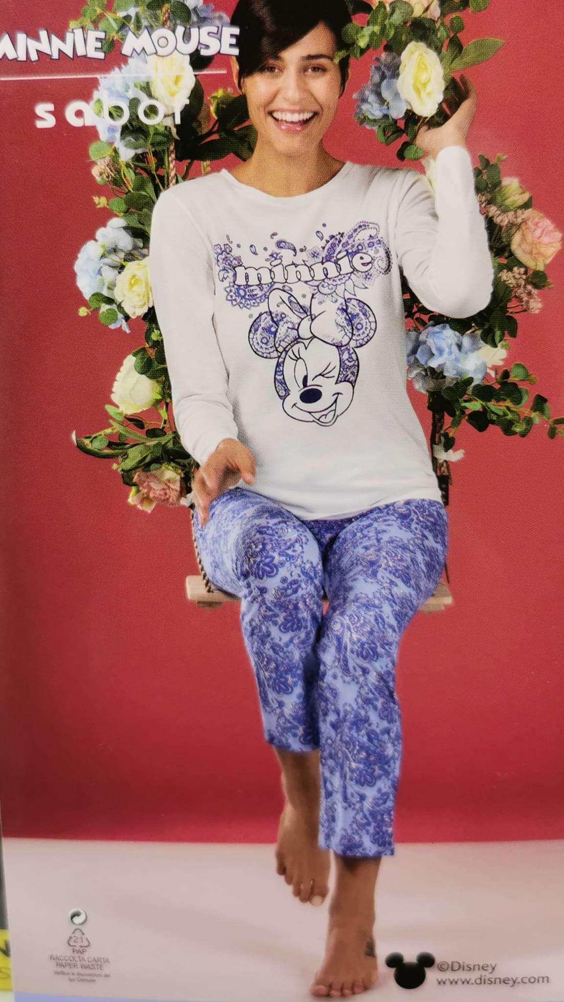 Pigiama donna Minnie Mouse maniche lunghe in 100% cotone - immagine 2