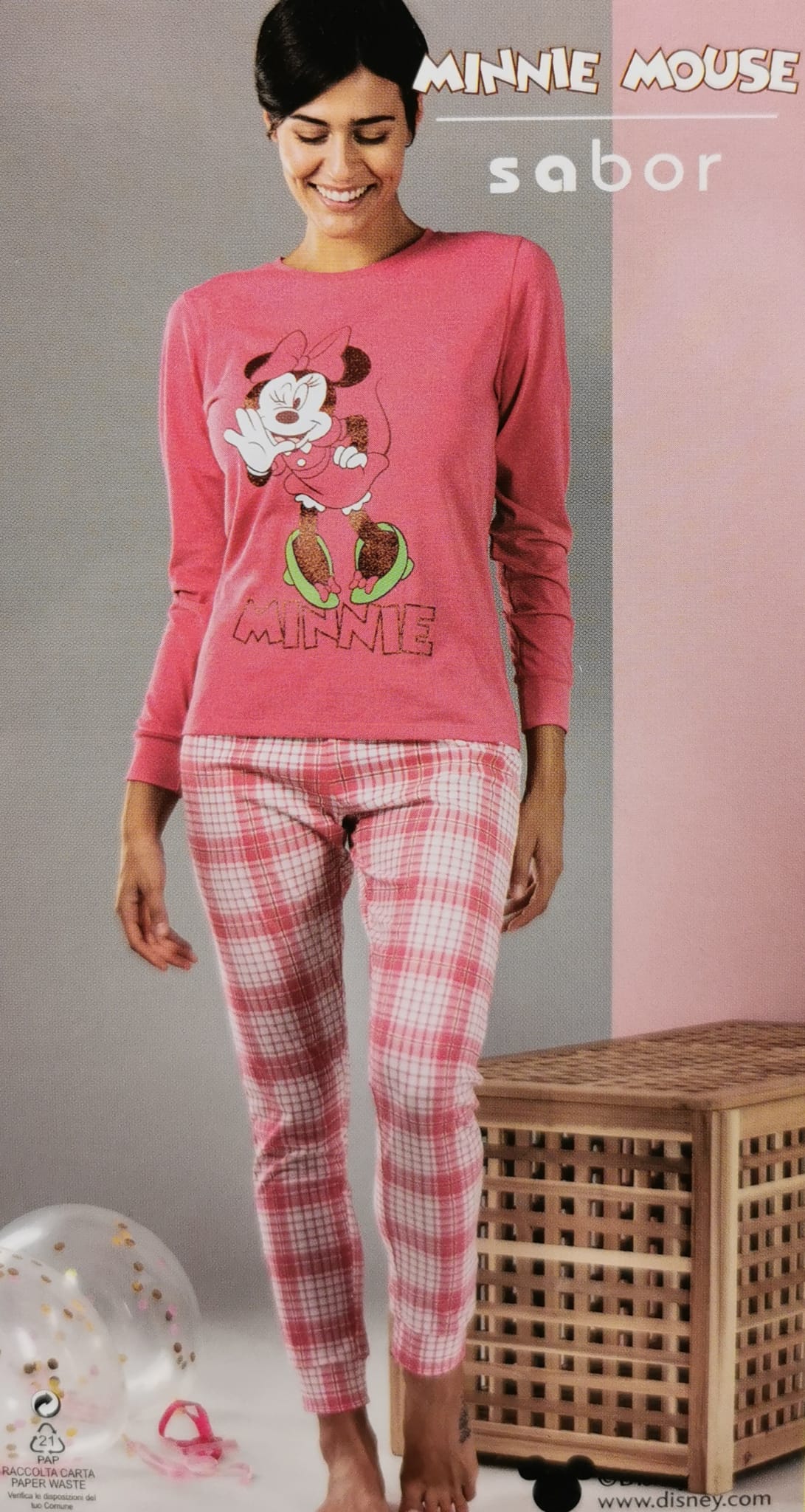 Pigiama donna Minnie Mouse maniche lunghe in 100% cotone