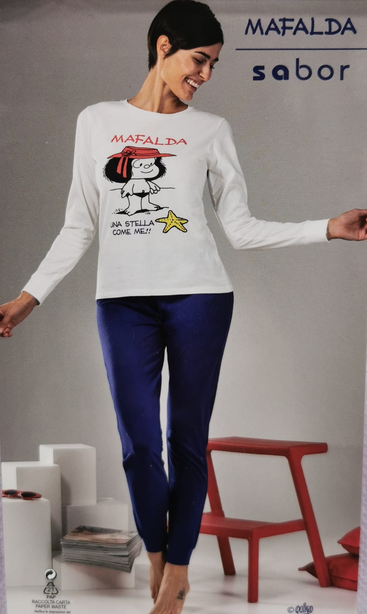 Pigiama donna Mafalda maniche lunghe in 100% cotone