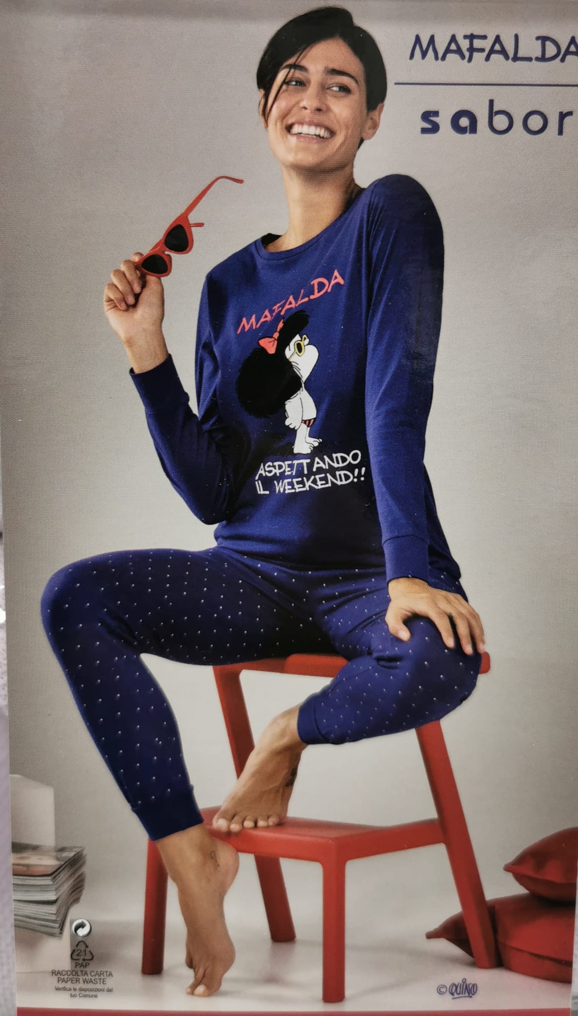 Pigiama donna Mafalda maniche lunghe in 100% cotone