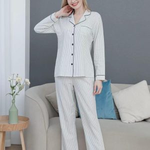 Pigiama donna in cotone e viscosa aperto avanti fantasia Work Woman