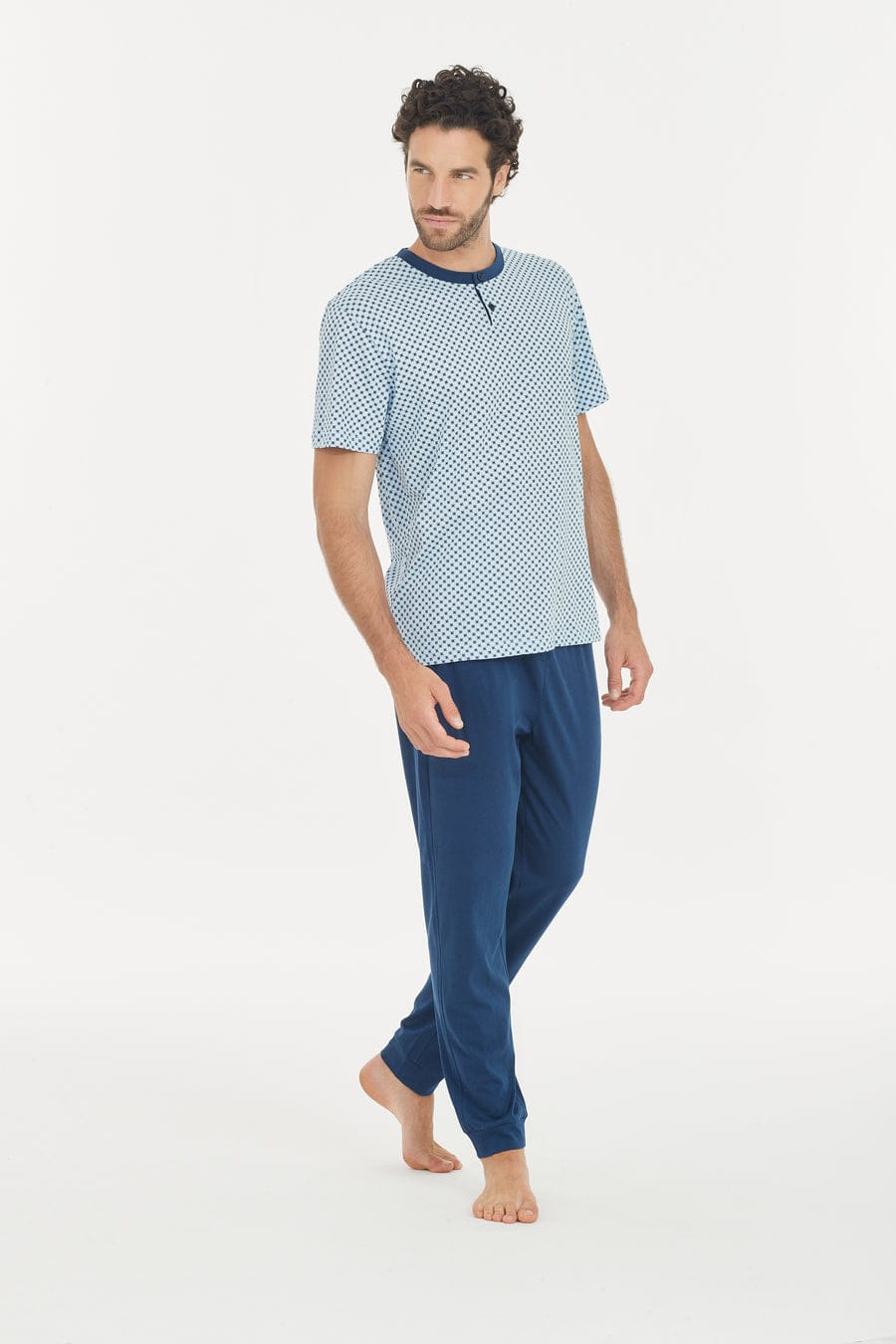 Pigiama uomo Ragno art. U444NT col. 206F a tre pezzi, maglia a mezza manica, pantalone lungo e pantalone corto in puro cotone - immagine 3