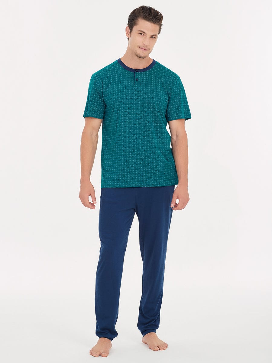 Pigiama uomo Ragno art. U446NT col. 237F a tre pezzi, maglia a mezza manica, pantalone lungo e pantalone corto in puro cotone - immagine 3