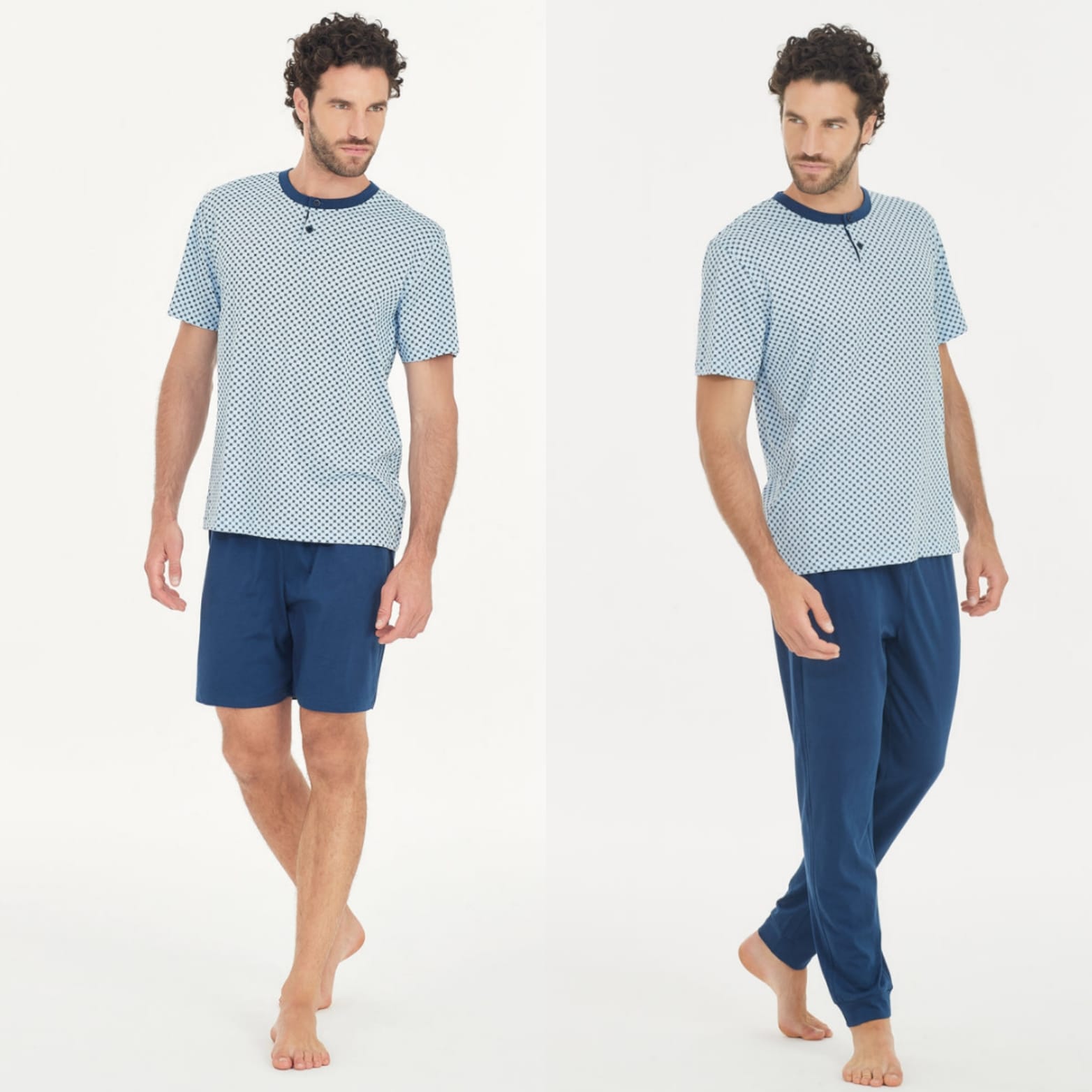 Pigiama uomo Ragno art. U444NT col. 206F a tre pezzi, maglia a mezza manica, pantalone lungo e pantalone corto in puro cotone