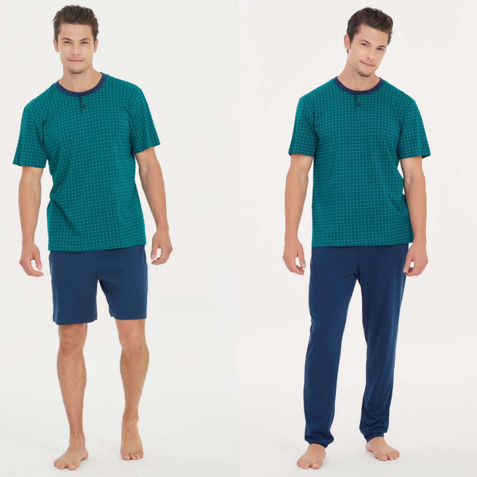 Pigiama uomo Ragno art. U446NT col. 237F a tre pezzi, maglia a mezza manica, pantalone lungo e pantalone corto in puro cotone - immagine 2