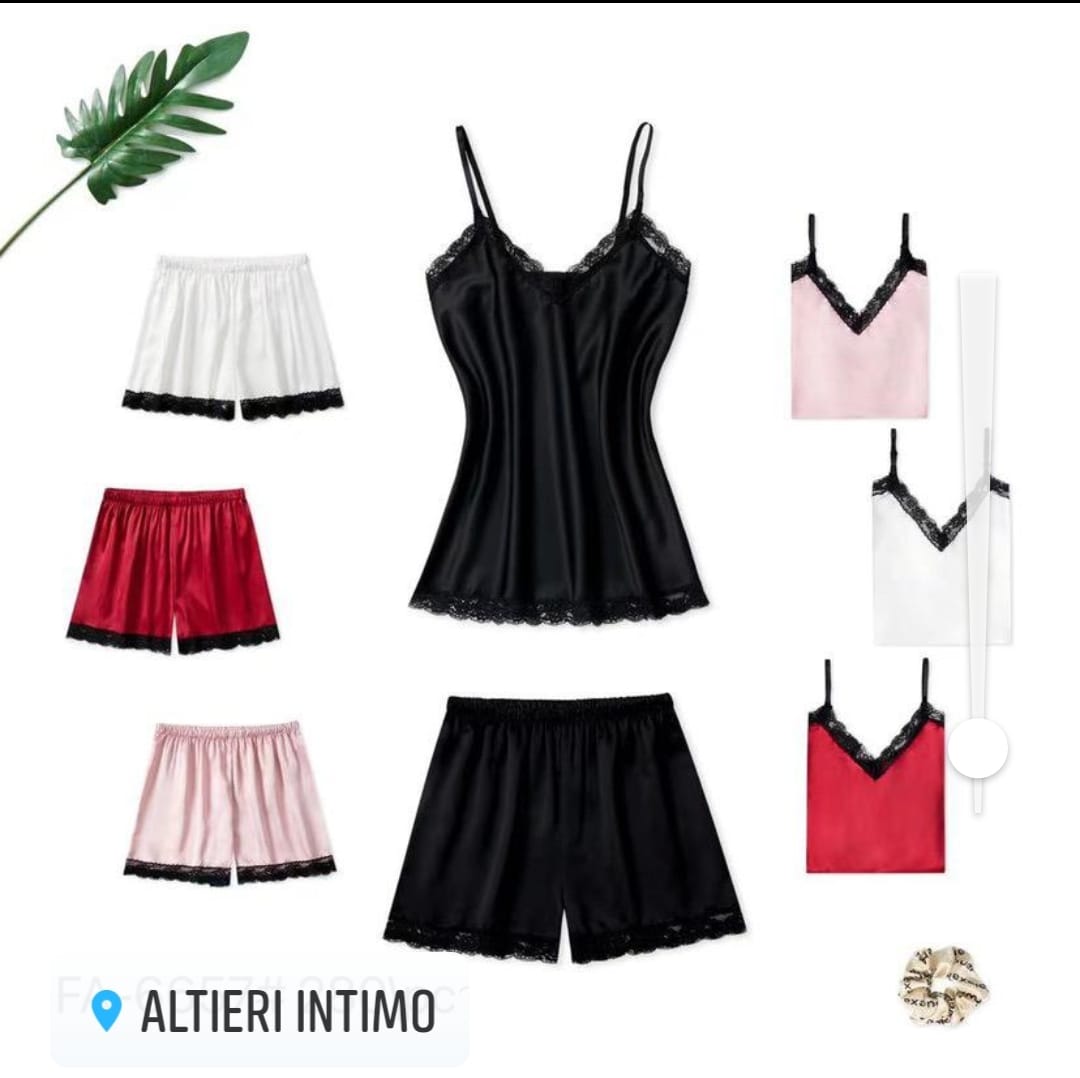 Babydoll /pigiama sexy in morbido raso con inserti in pizzo basso - immagine 2