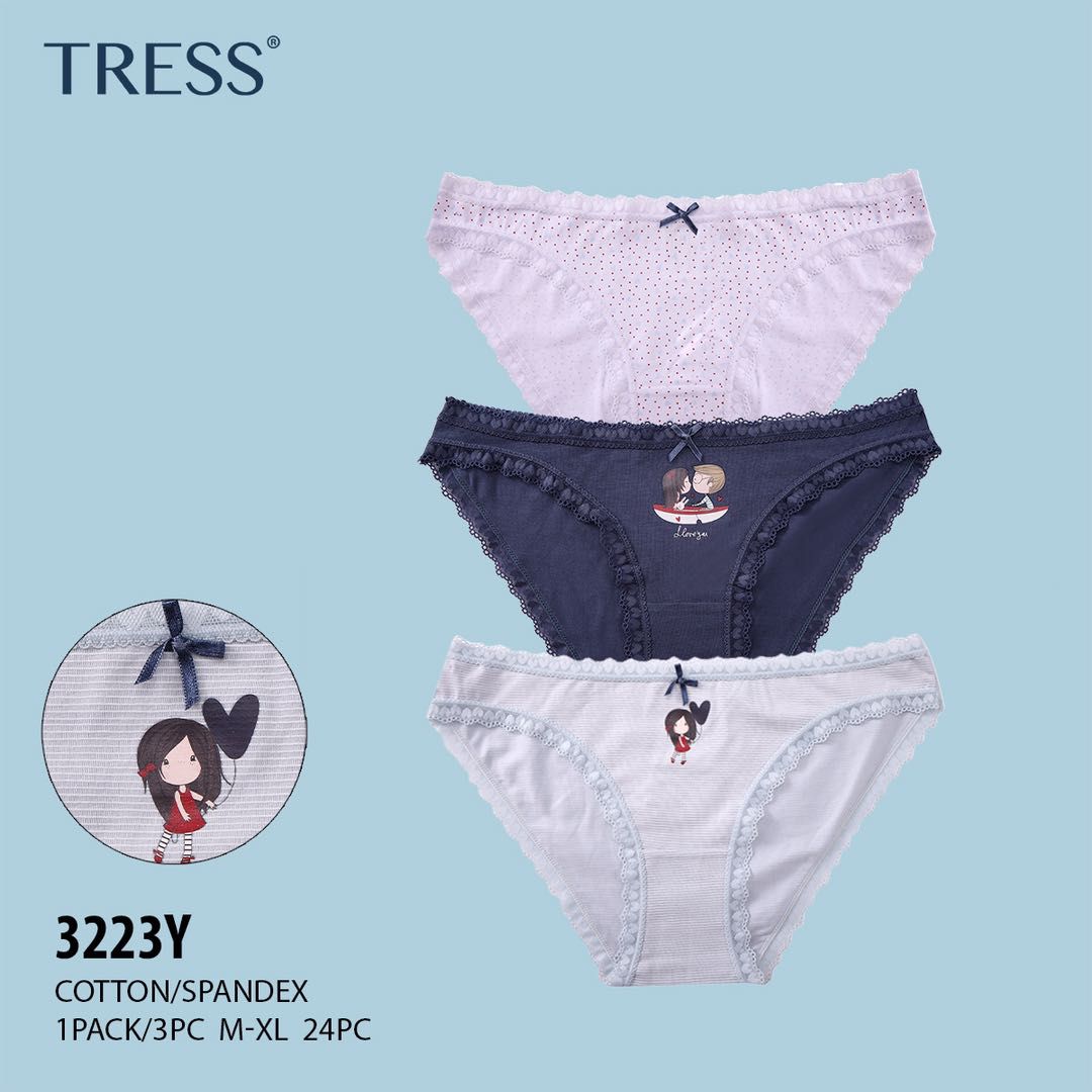 Slip donna a fantasia Tress modello love in cotone confezione da tre pezzi