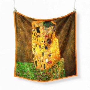 Foulard quadrato d’ autore raffigurante il quadro “Il Bacio” di Gustav Klimt