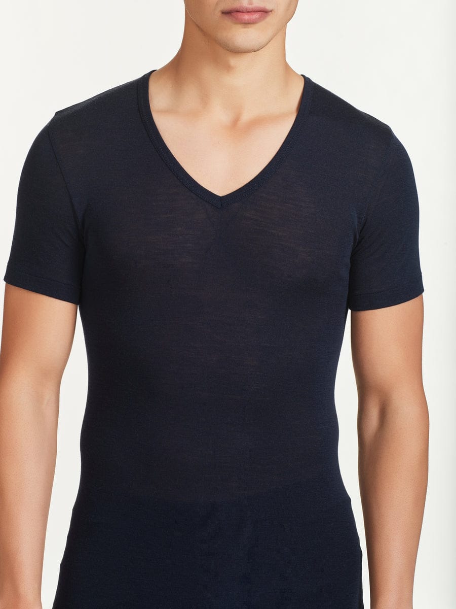 Maglia Ragno a mezza manica uomo scollo a v in pregiata lana modello Wonderwool - immagine 6