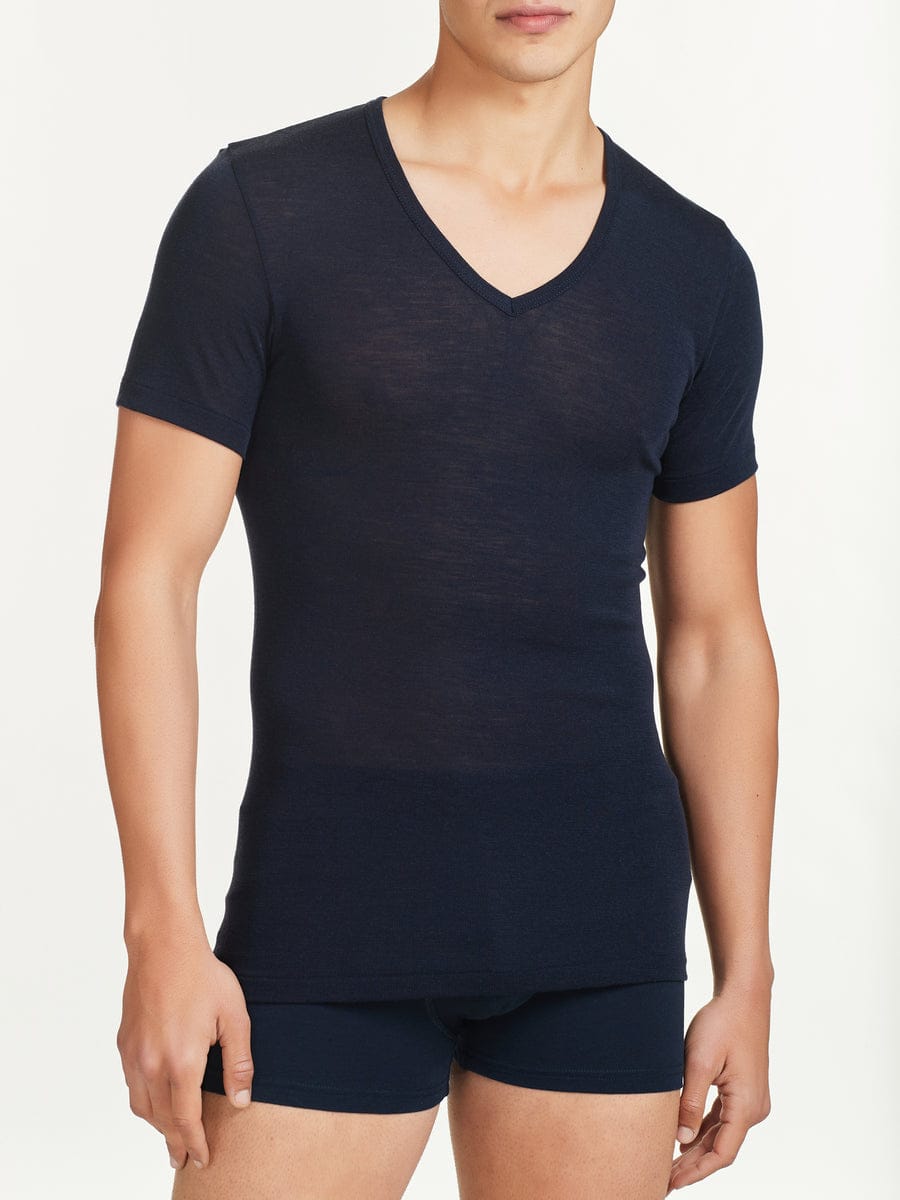 Maglia Ragno a mezza manica uomo scollo a v in pregiata lana modello Wonderwool